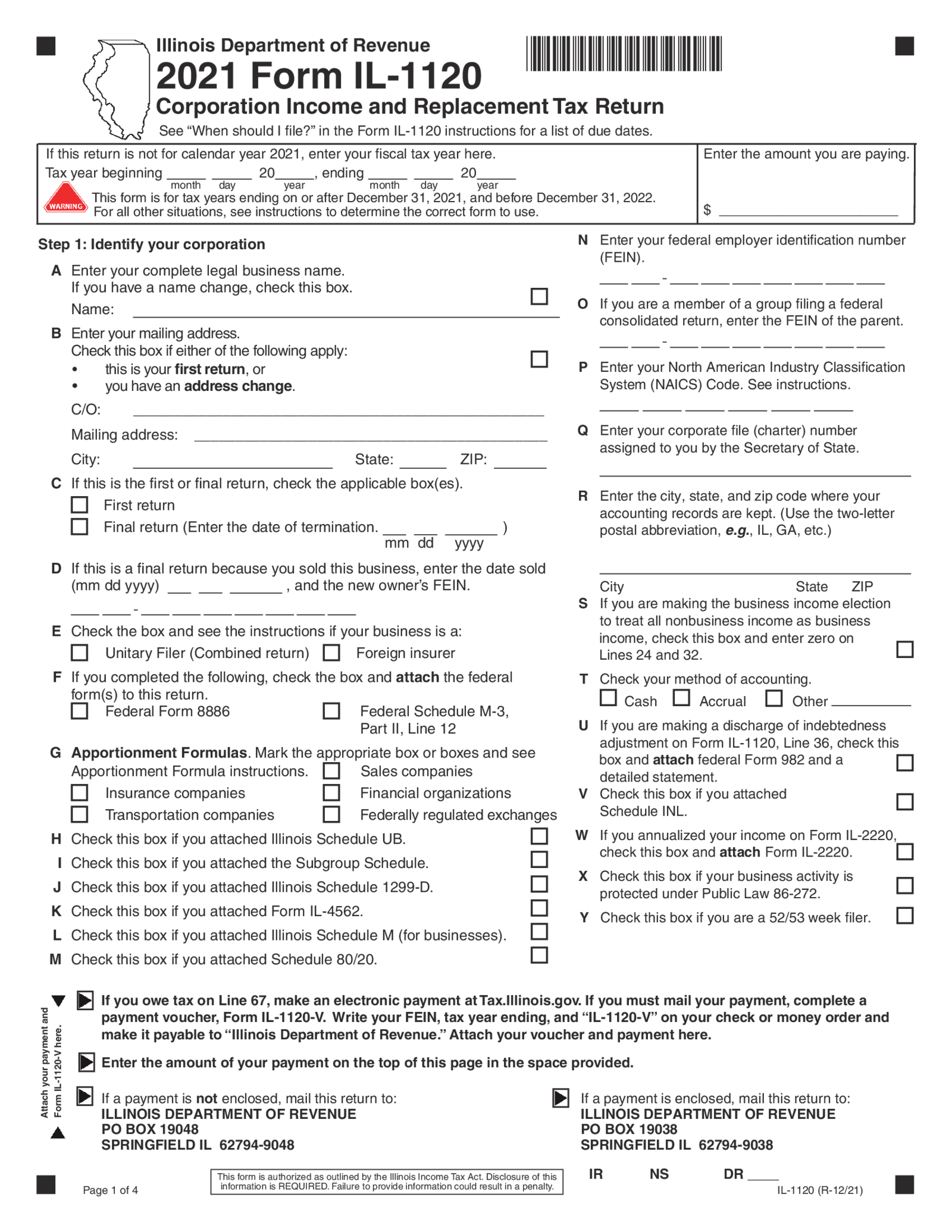 2021 Form IL-1120 - Thumbnail