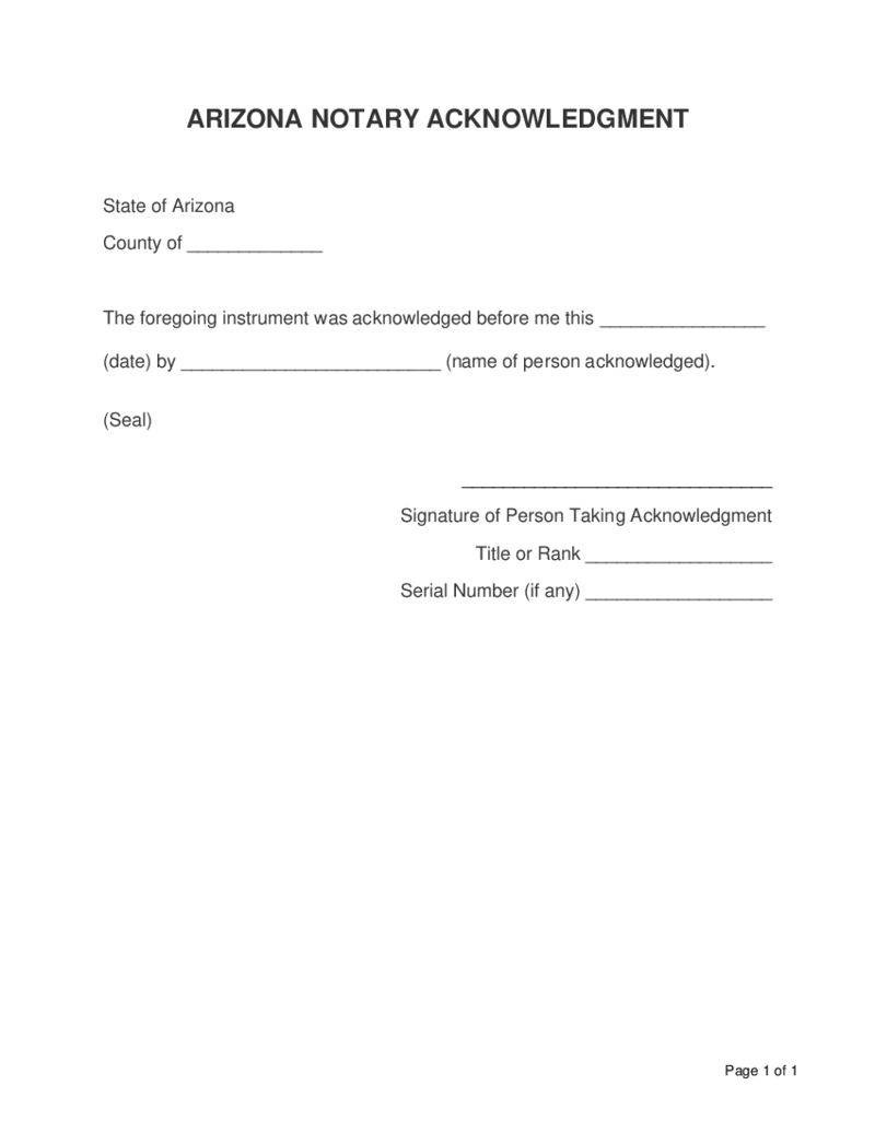 Arizona Notary Acknowledgment Form