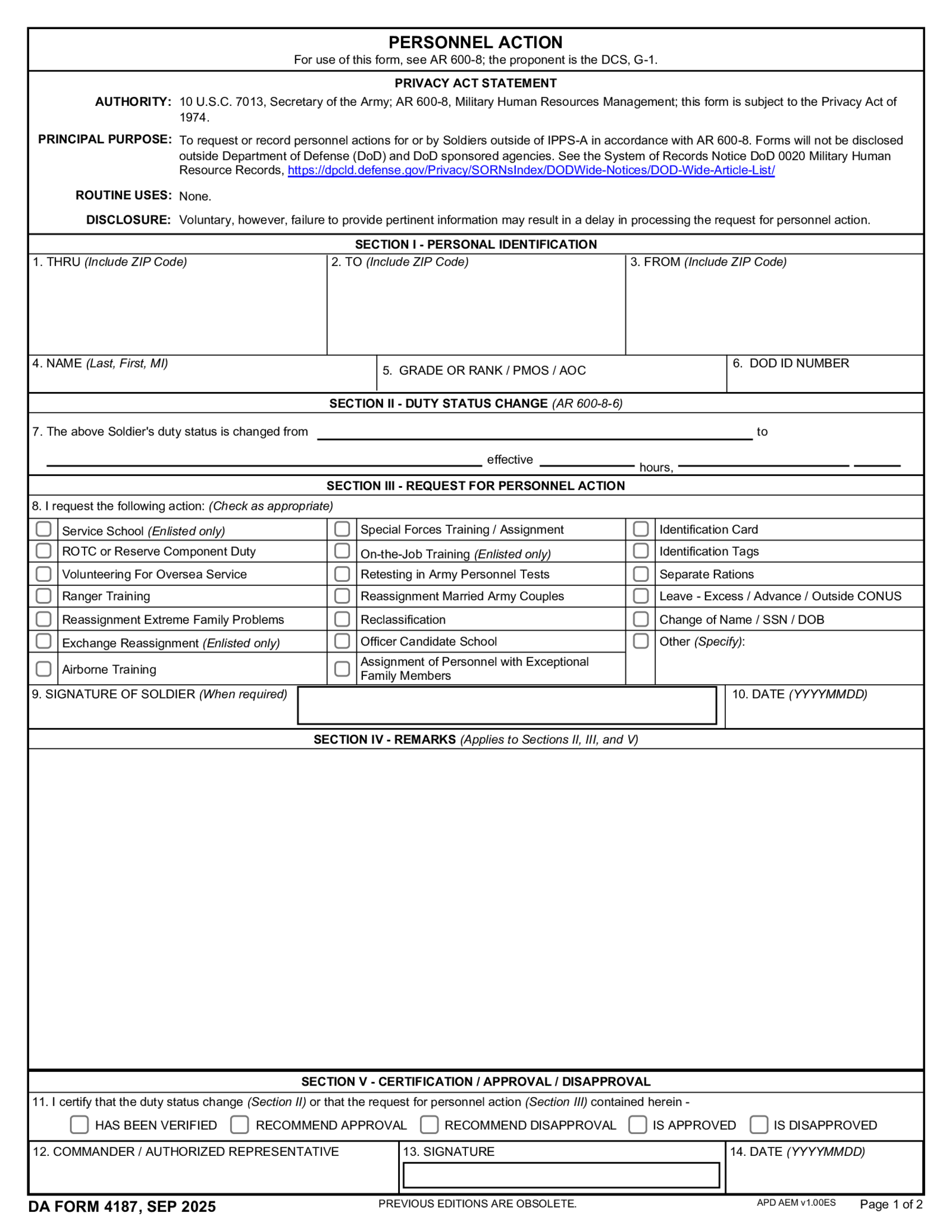 DA Form 4187 - Thumbnail