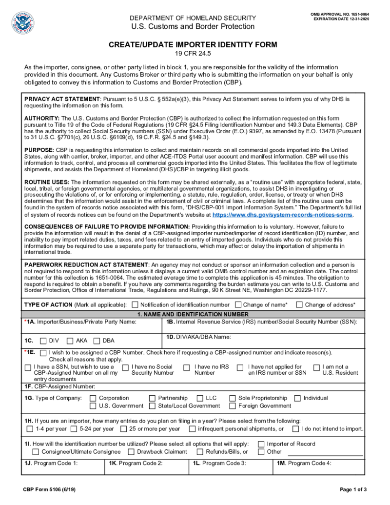 Form CBP 5106