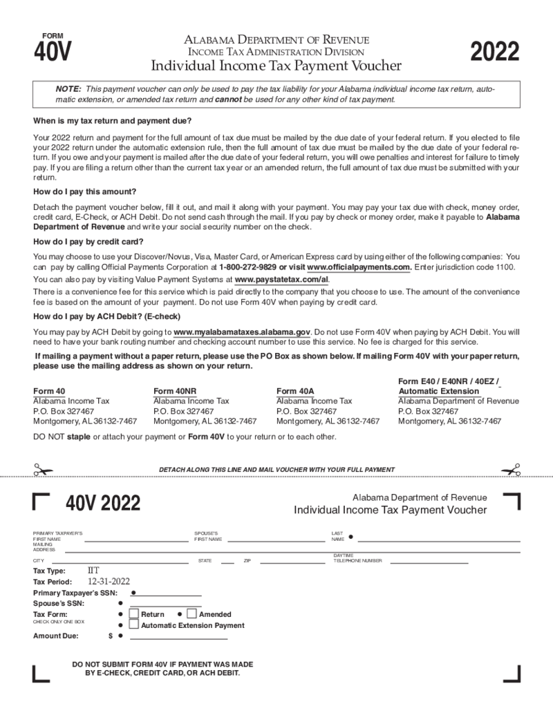 Alabama Tax Form 40V