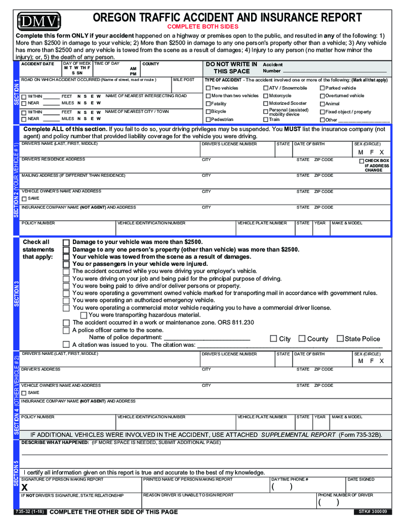 Oregon Traffic Accident and Insurance Report