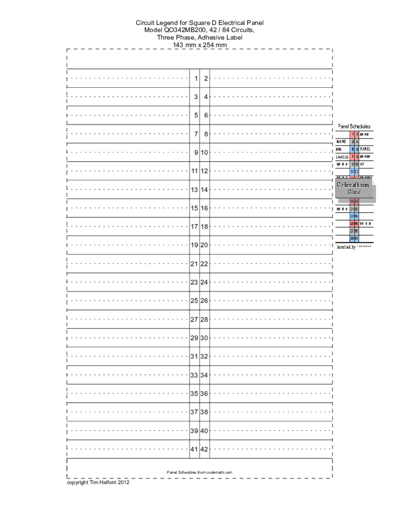 Electrical Panel Label Template