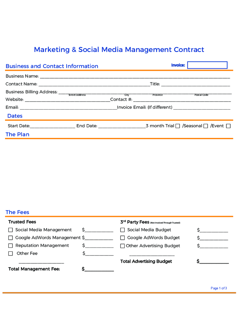 Social Media Management Contract