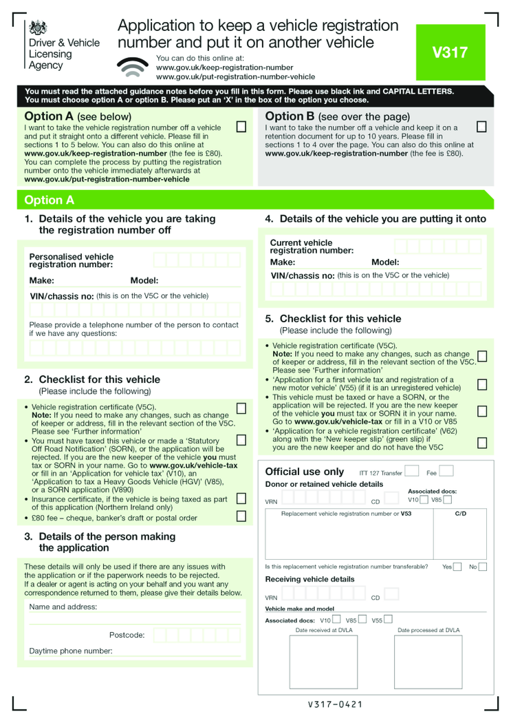 DVLA Form V317