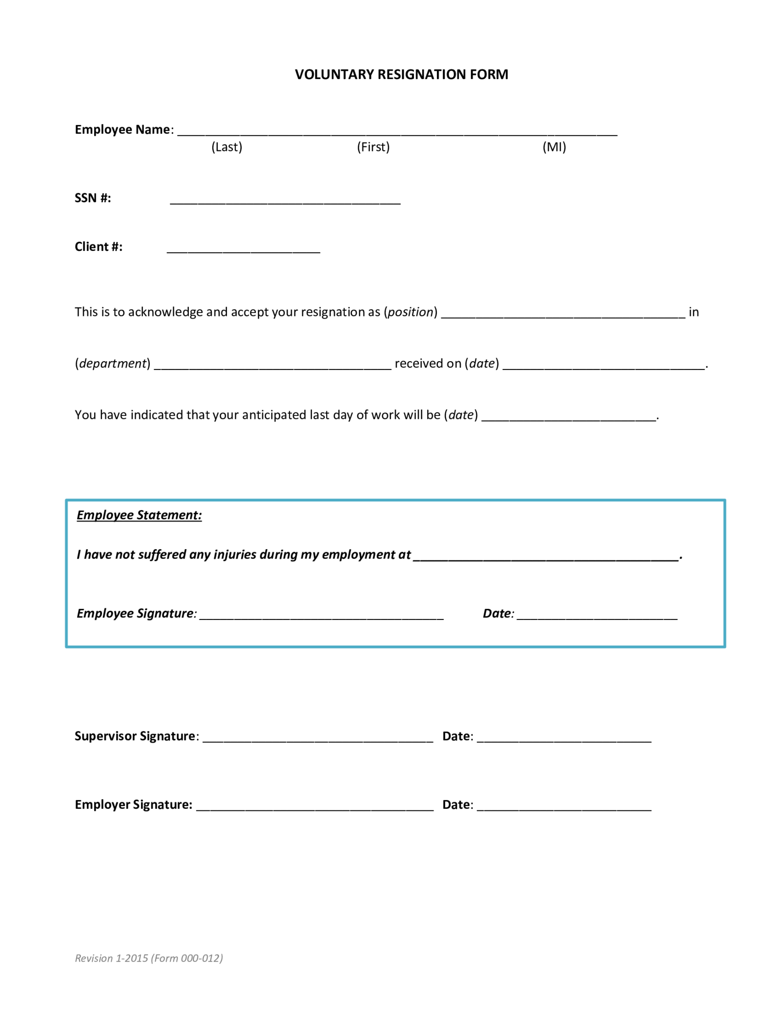 Voluntary Resignation Form - Thumbnail