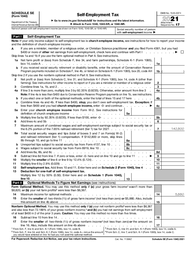 Form 1040 (Schedule SE) (2021)