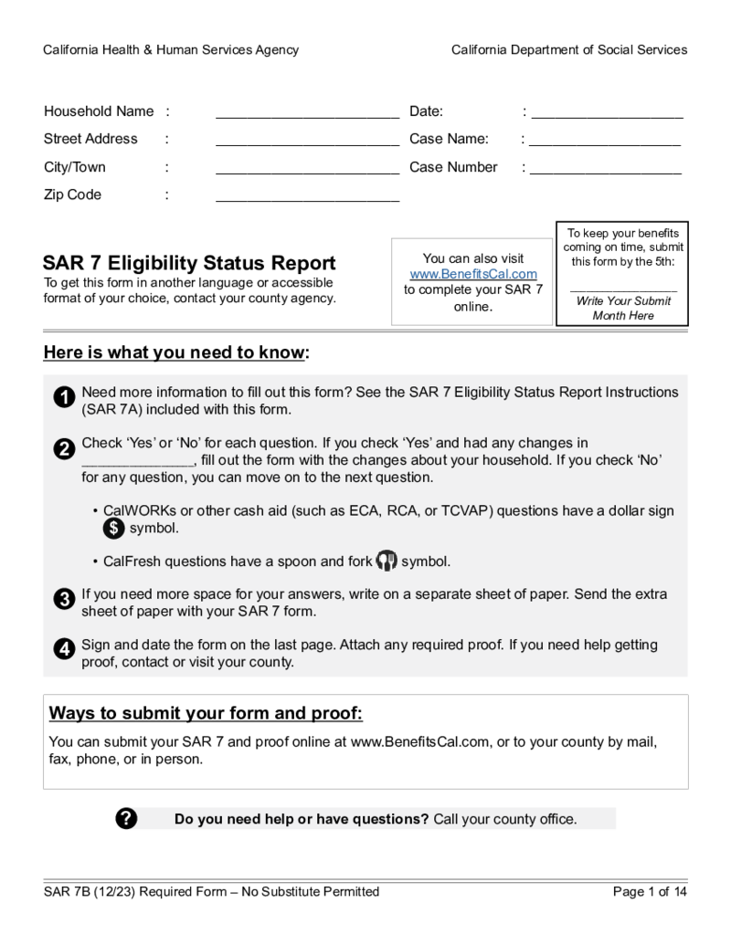 SAR 7 Eligibility Status Report