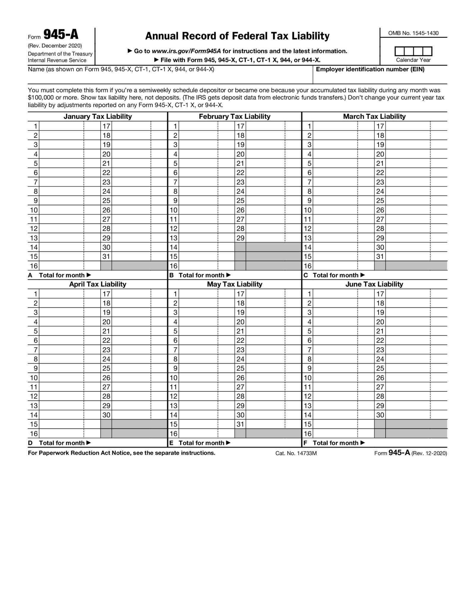 Form 945 A - Thumbnail