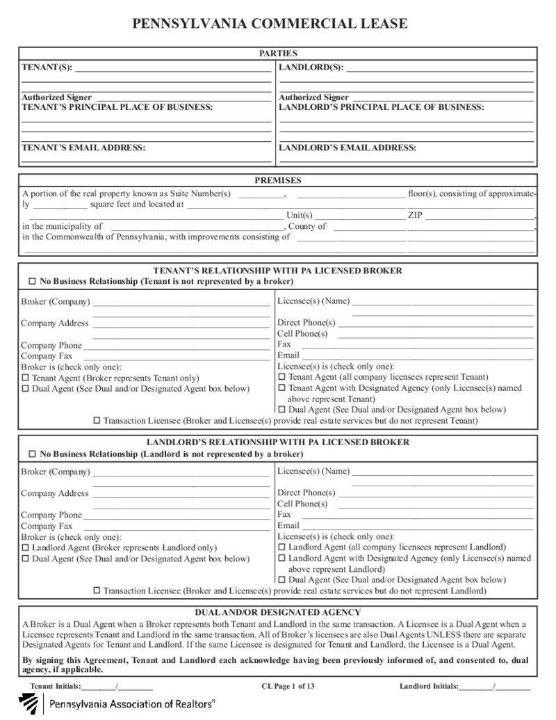 Pennsylvania Commercial Rental Application