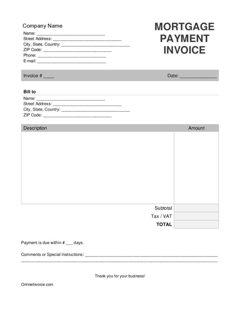 Mortgage Invoice