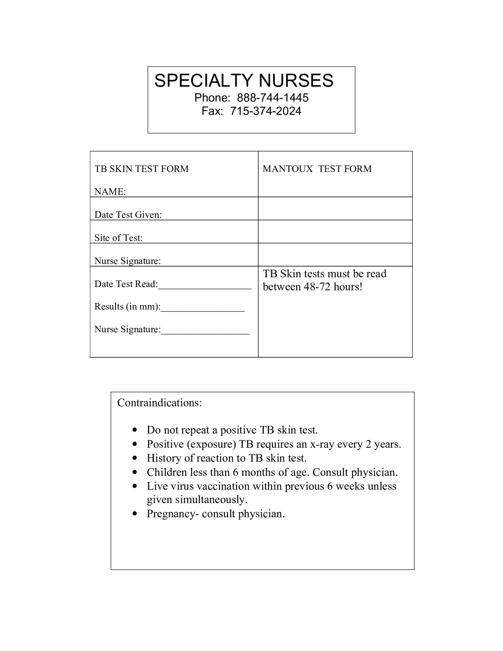 Nurse Choice, Tuberculosis Skin Test Form - Thumbnail