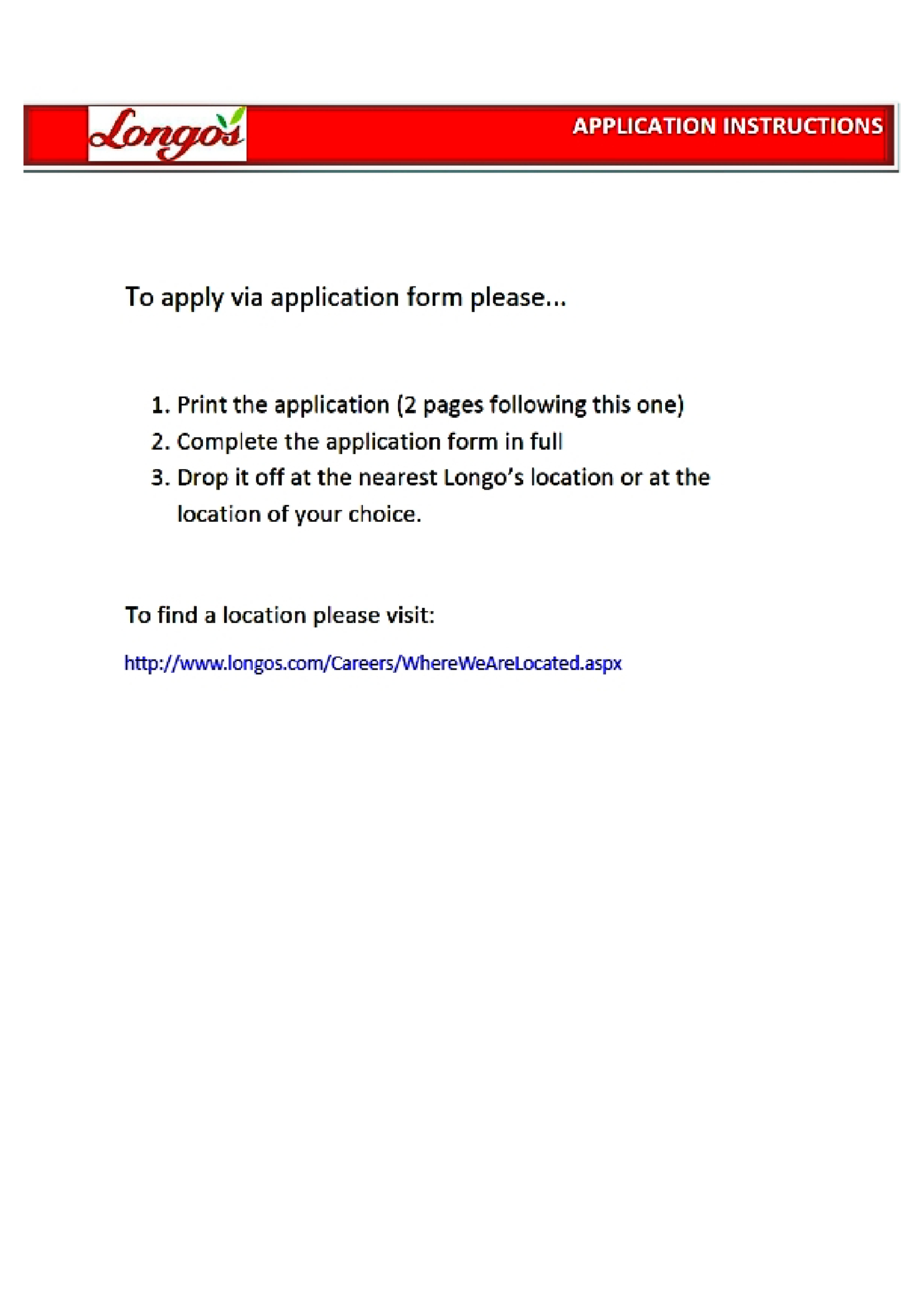 Longos Application for Store Employment - Thumbnail