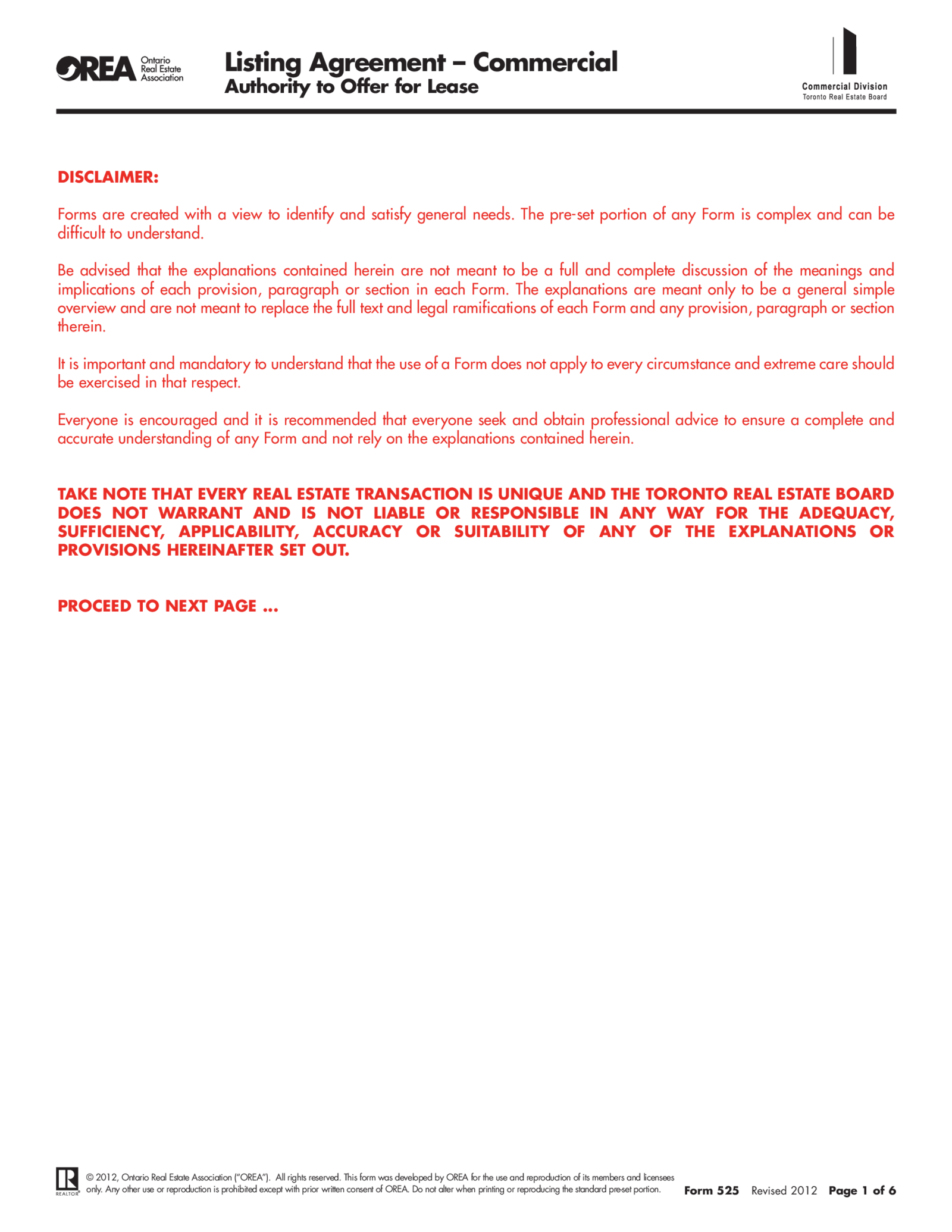 Form 525, Listing Agreement - Thumbnail