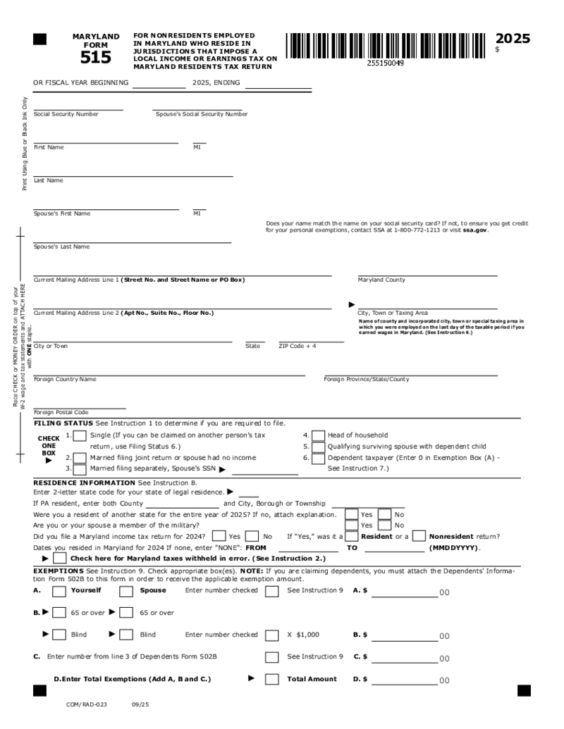 Maryland Tax Form 515