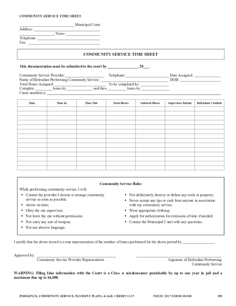 Community Service Time Sheet