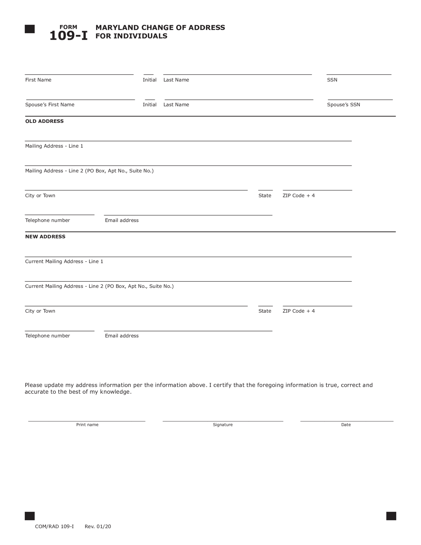 Maryland Tax Form 109-I - Thumbnail