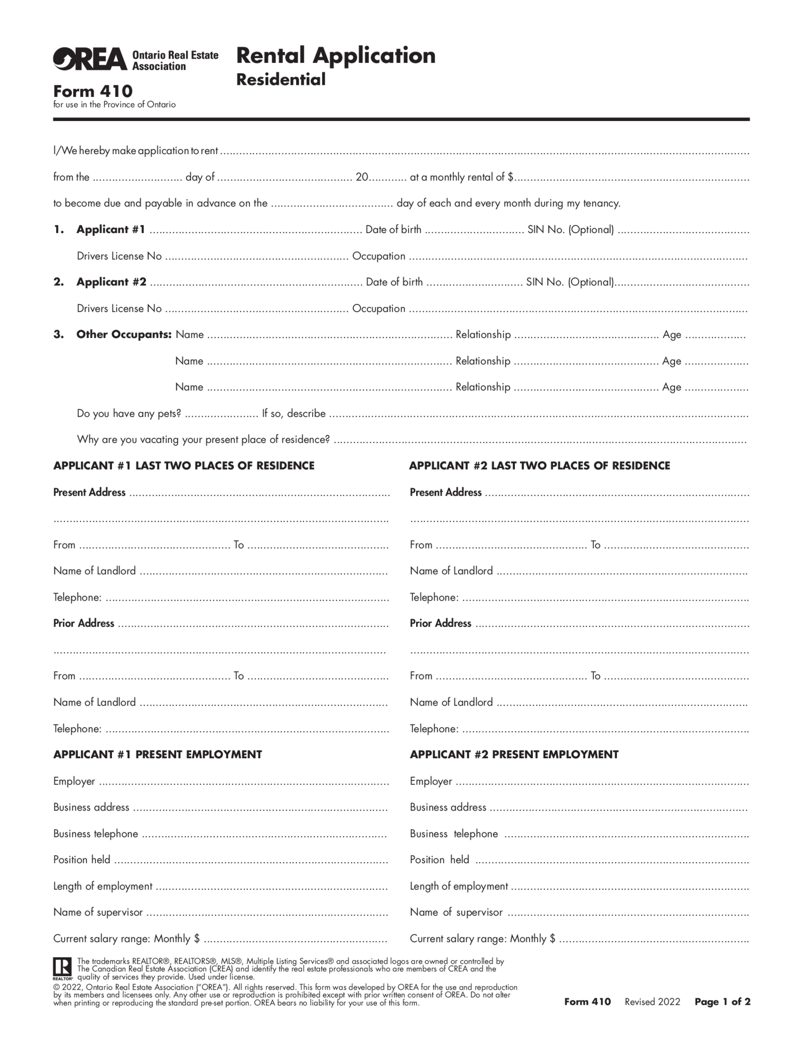 Easily Fill Out & Download Your OREA Form 410 - Thumbnail