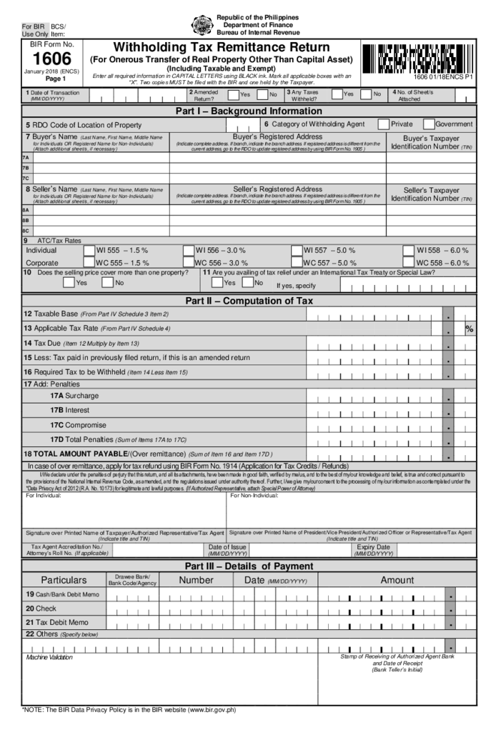 BIR Form 1606