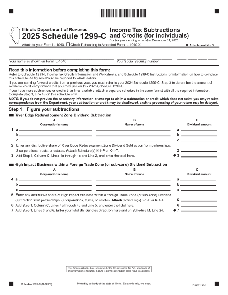 Illinois Tax Form Schedule 1299-C