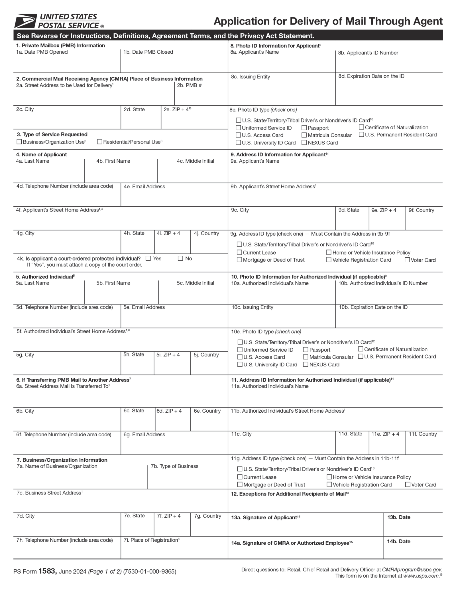 USPS Form 1583 - Thumbnail