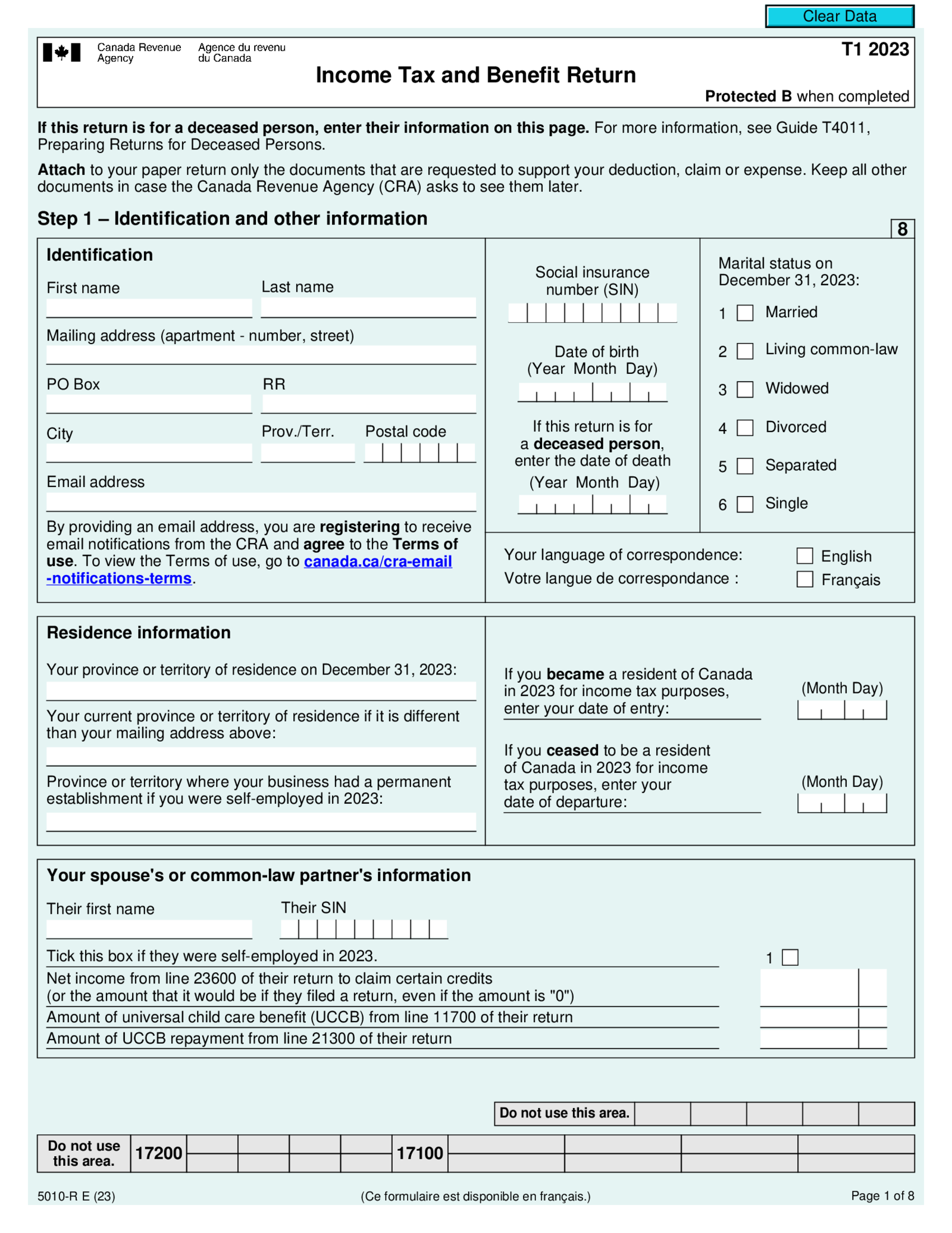 Fillable T1 BC Income Tax and Benefit Return - Thumbnail