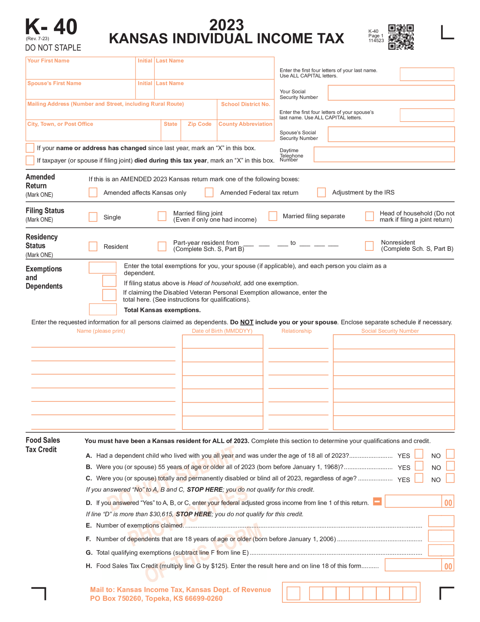 Kansas Form K-40 - Thumbnail