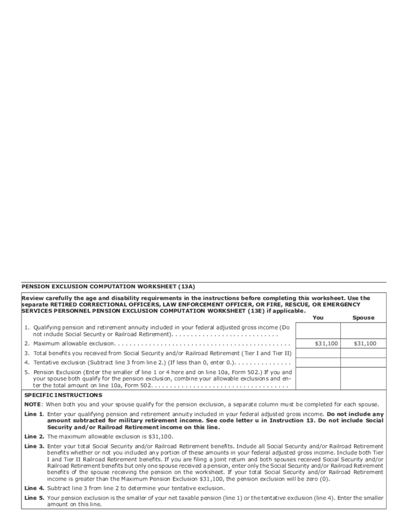 Maryland Pension Exclusion Worksheet