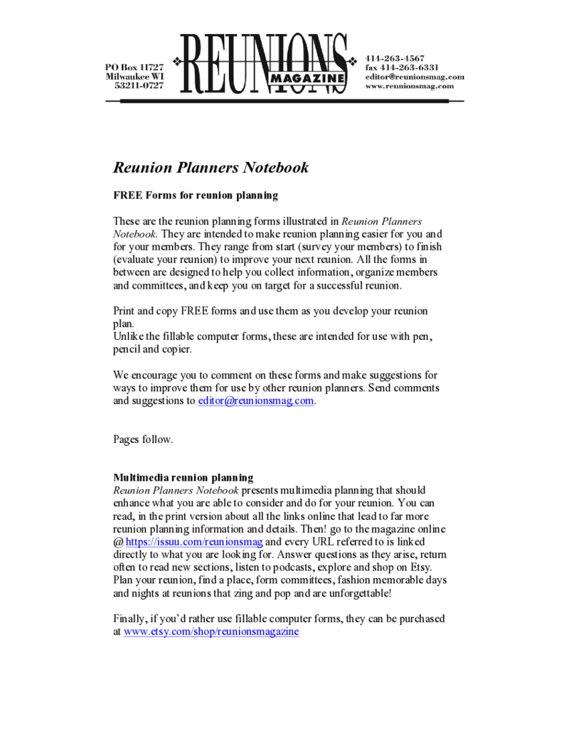 Family Reunion Registration Form