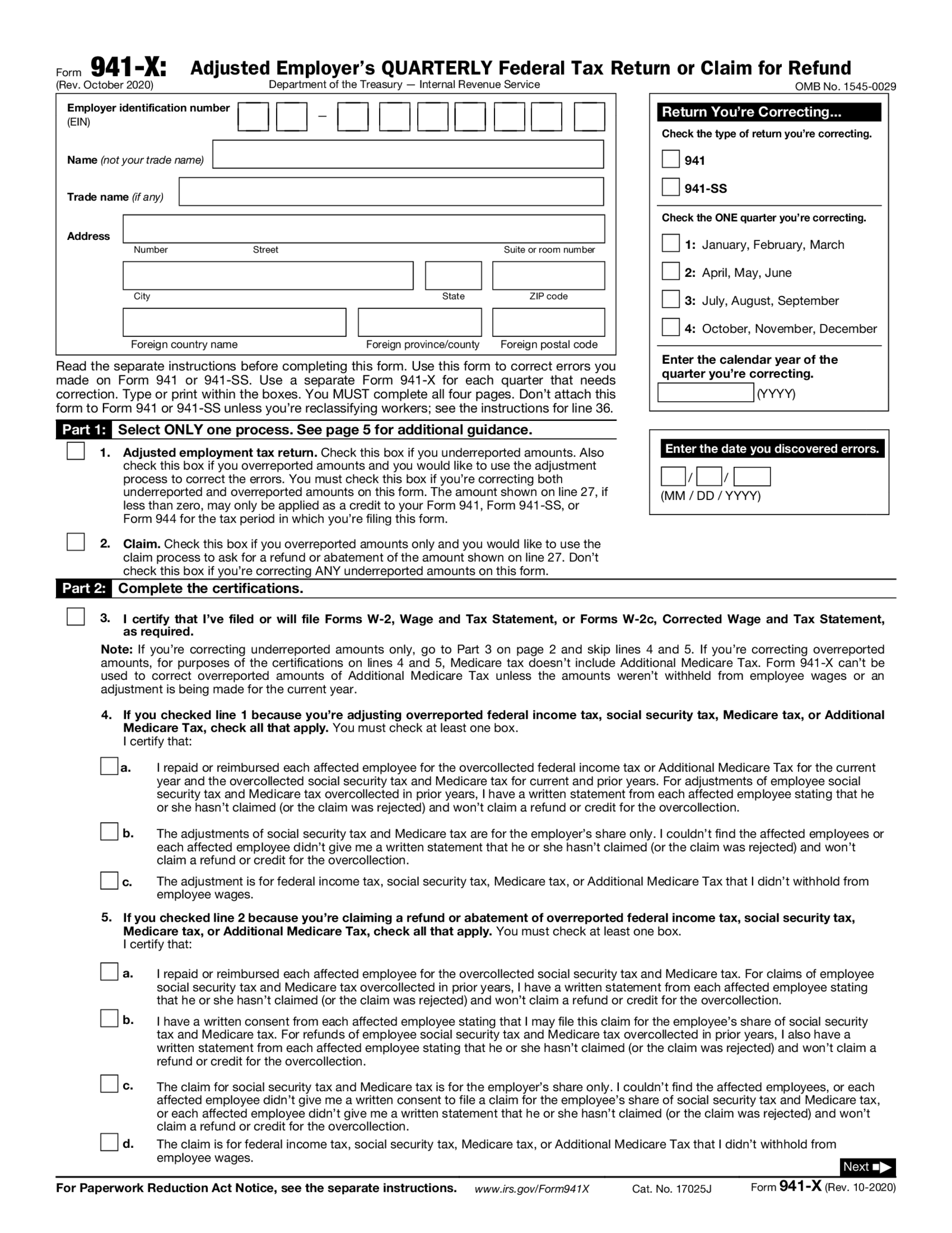 Form 941-X (2020) - Thumbnail