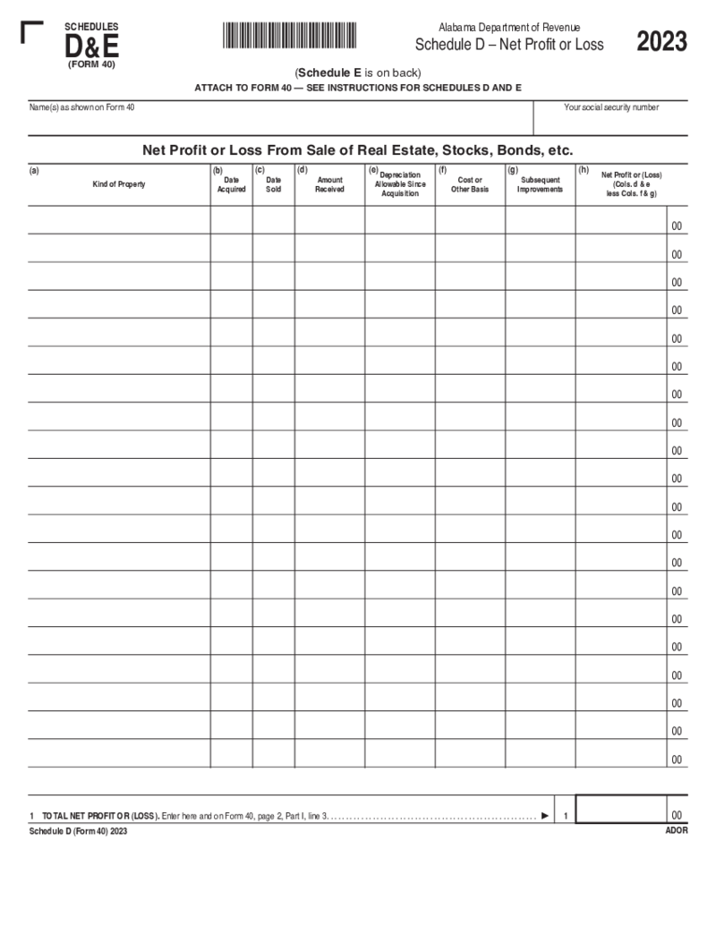 Schedule D - Net Profit or Loss