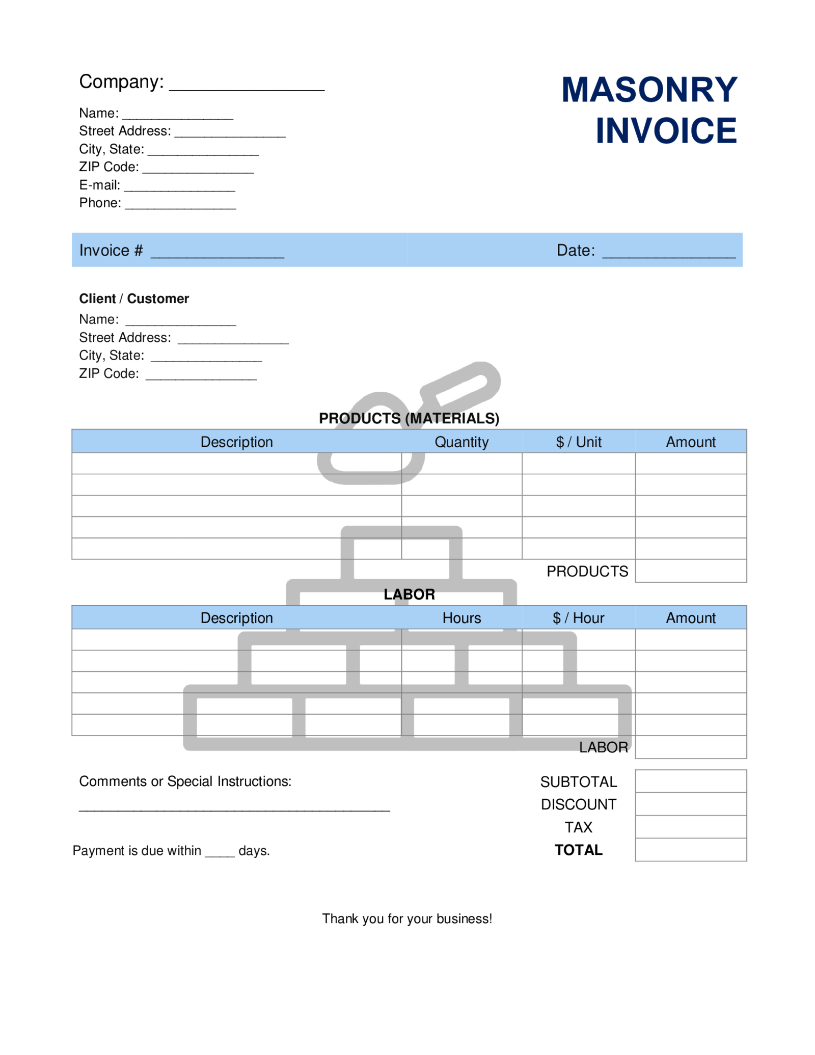 Masonry Invoice Template - Thumbnail