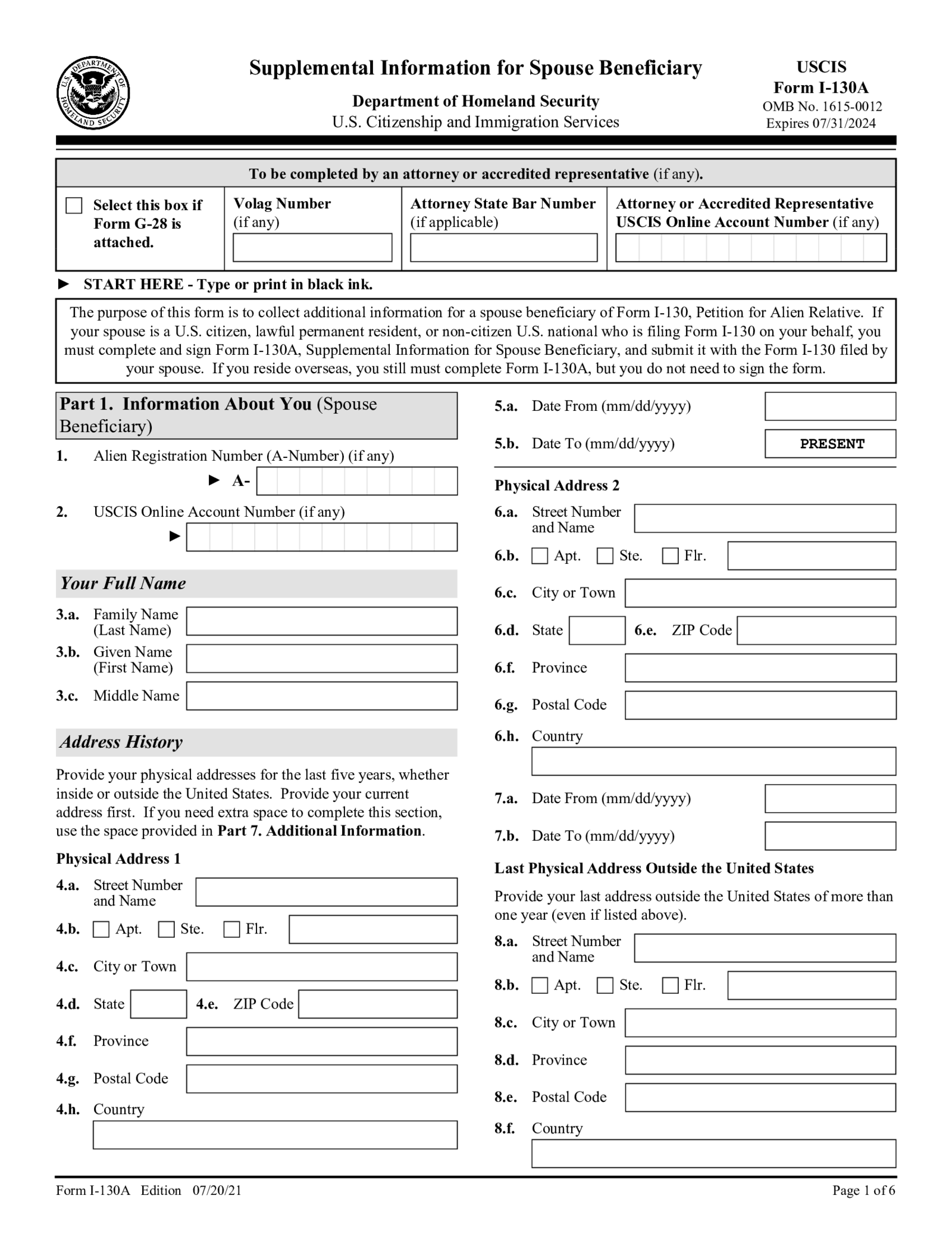 Form I-130A - Thumbnail