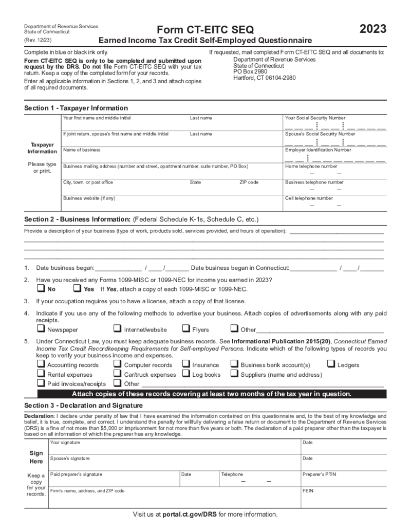 Connecticut Form CT-EITC SEQ