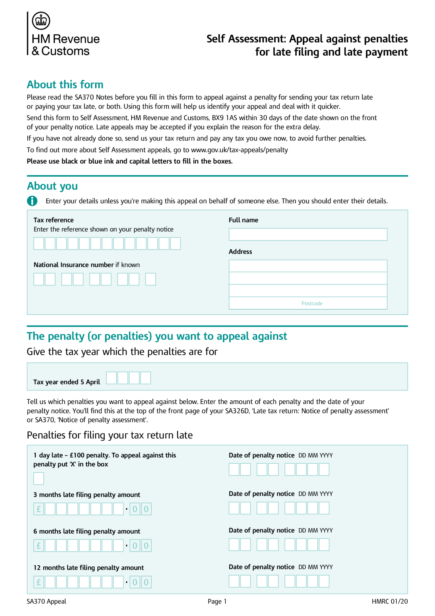 SA370 Appeal Form - Thumbnail