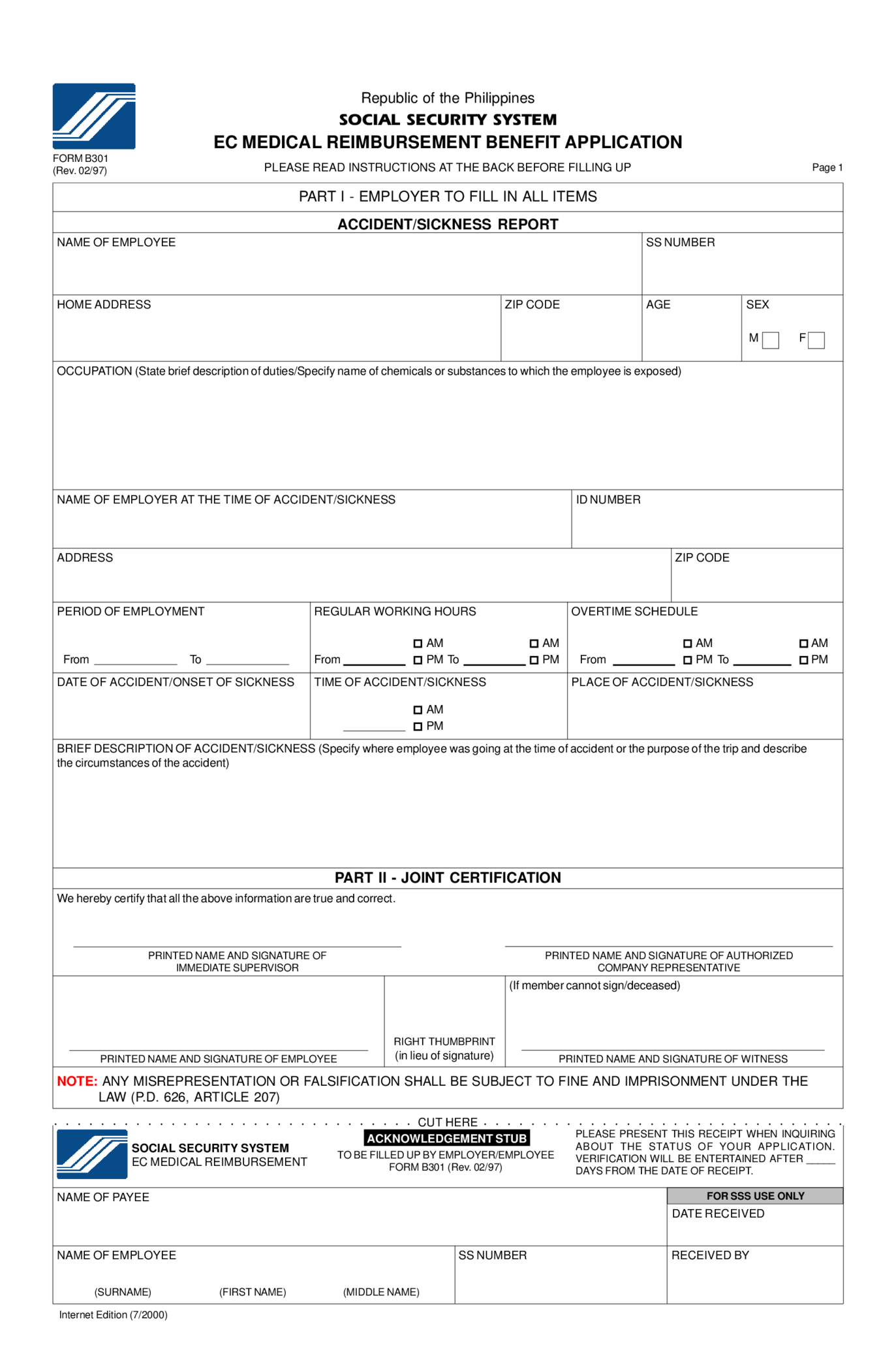 Sss Form B 301 - Thumbnail