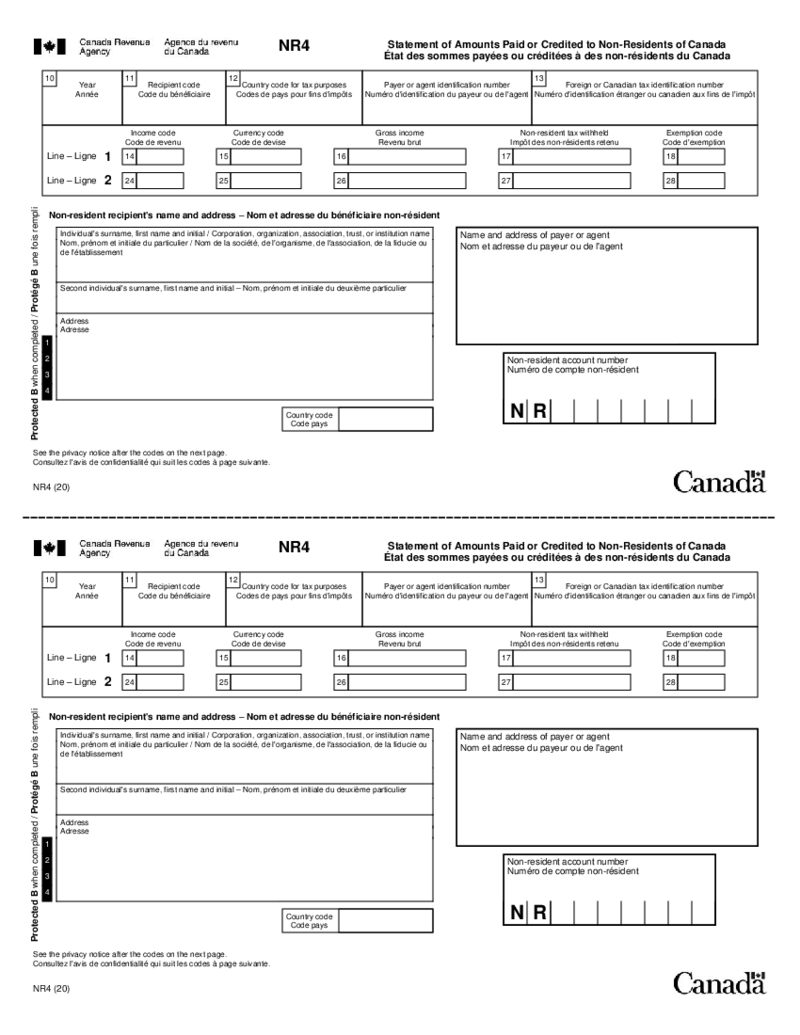 NR4 Statement of Amounts Paid or Credited to Non-Residents of Canada