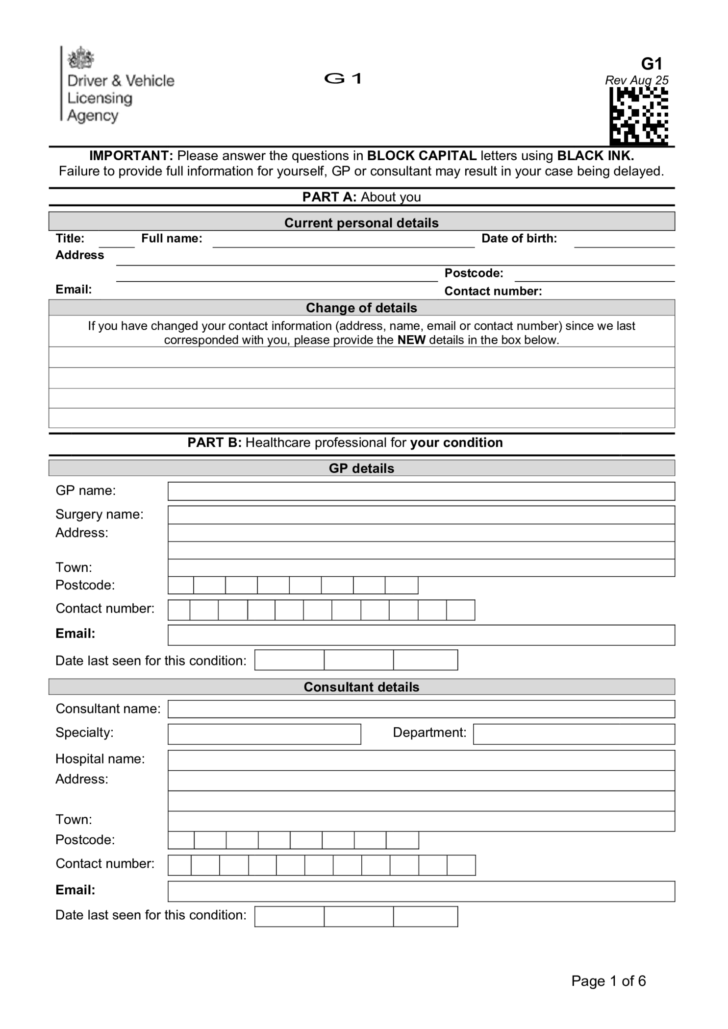 Fillable Report your medical condition (form G1) - Thumbnail