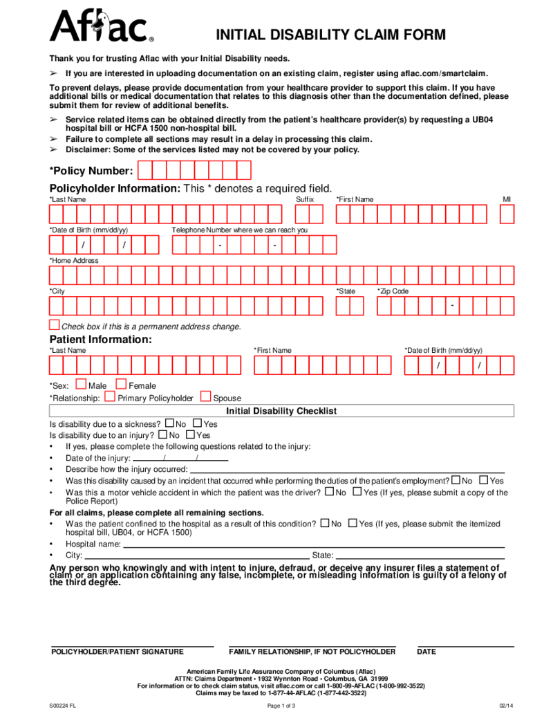 Aflac Initial Disability Claim Form