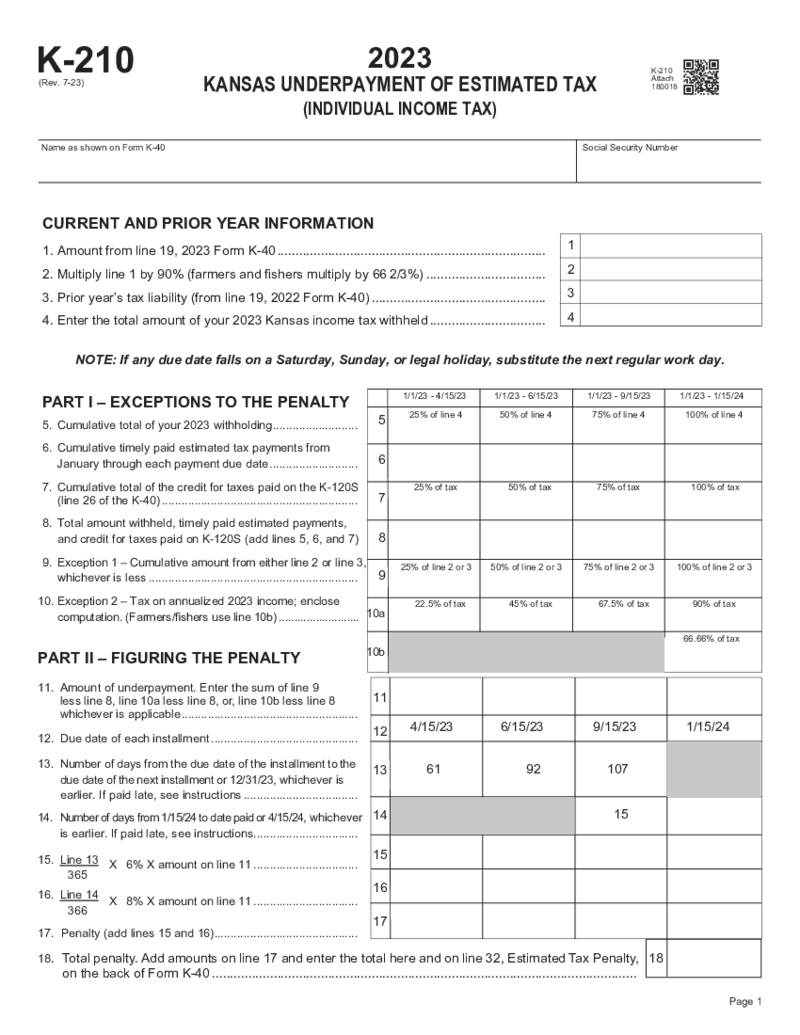 Kansas Form K-210 (2023)