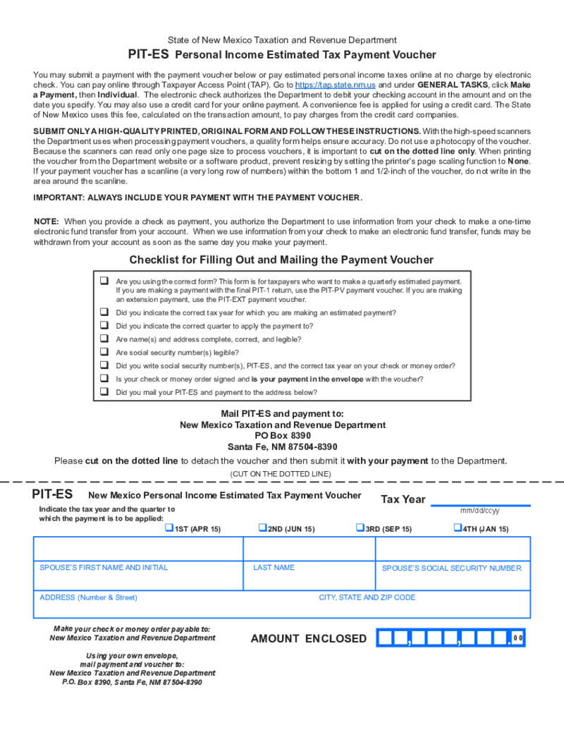 PIT-ES - Personal Income Estimated Tax Payment Voucher