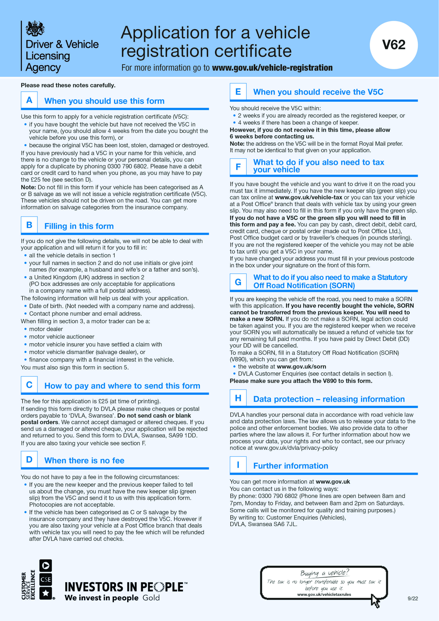 DVLA V62 Form - Thumbnail