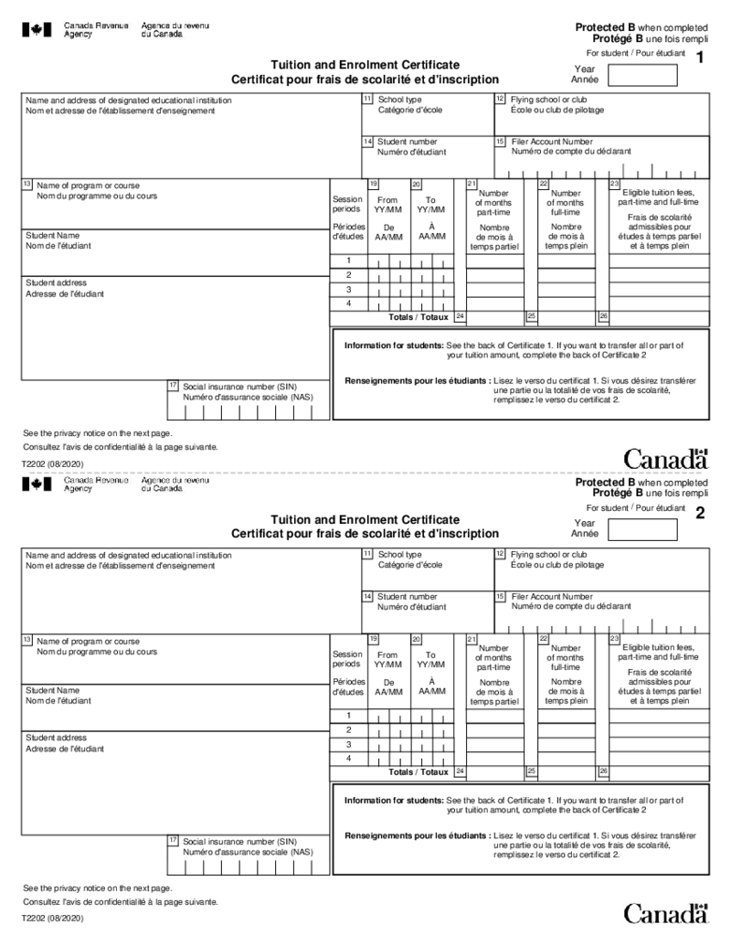 T2202 Tuition and Enrolment Certificate