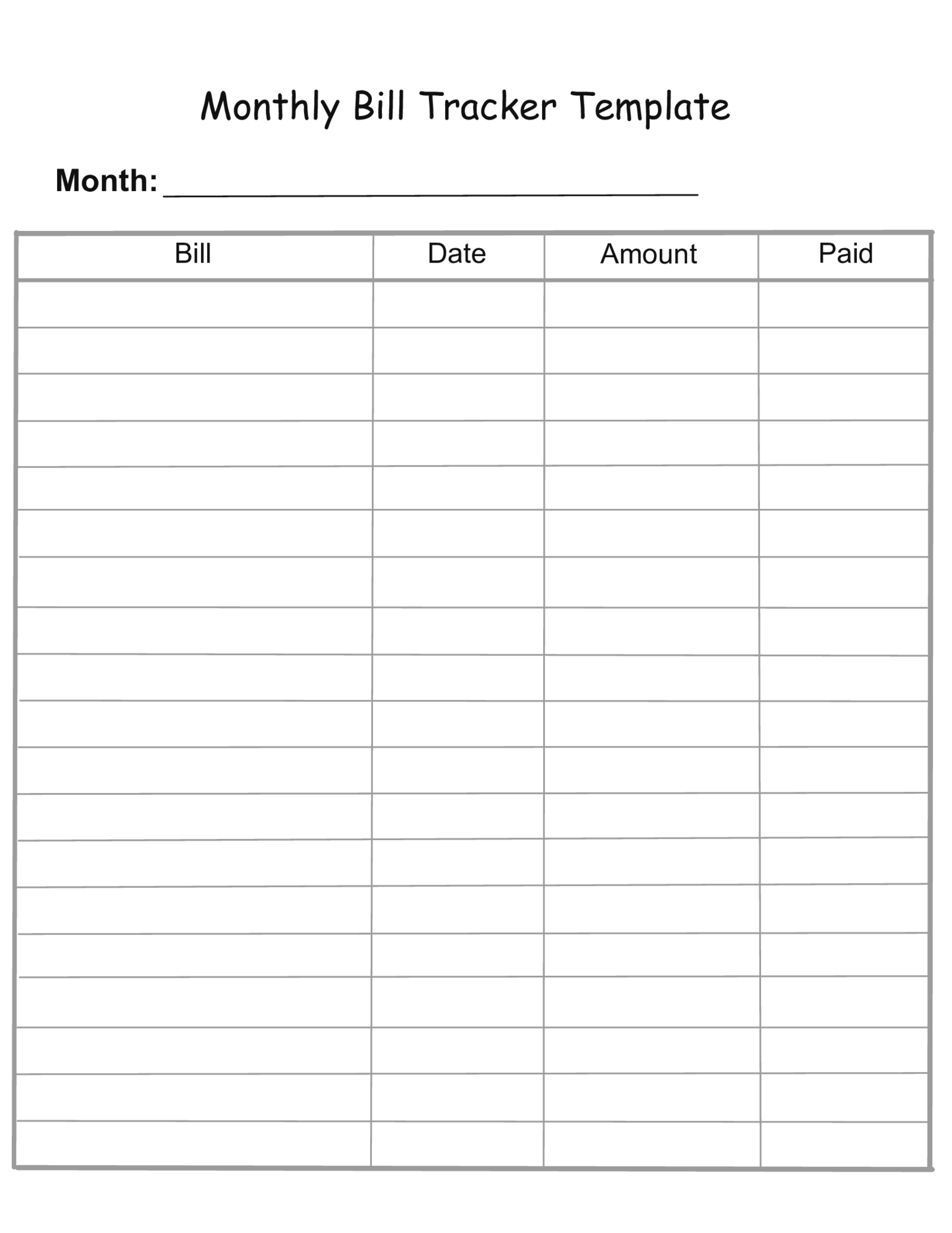 Fillable Monthly Bill Tracker Template - Thumbnail