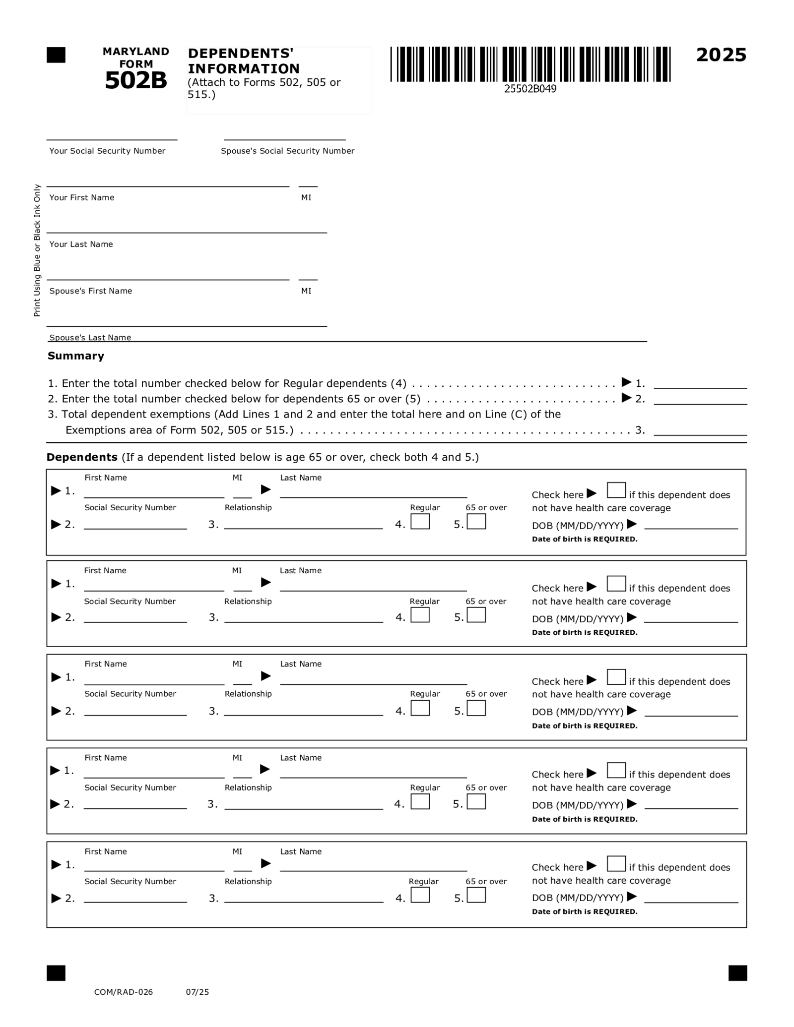 Maryland Form 502B - Thumbnail