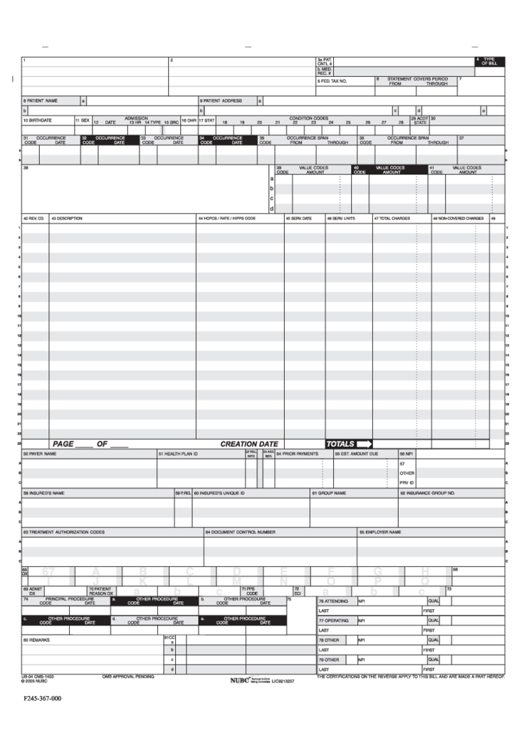 Form UB-04 or CMS 1450