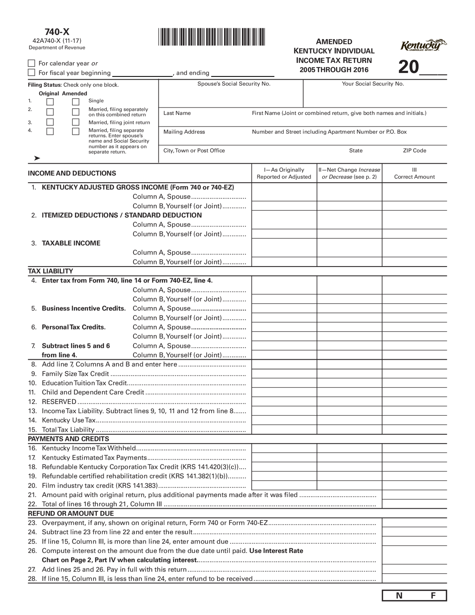 Kentucky Form 740-X - Thumbnail