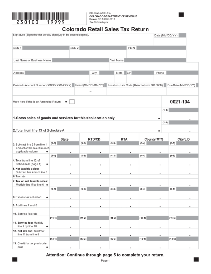 Colorado Retail Sales Tax Return