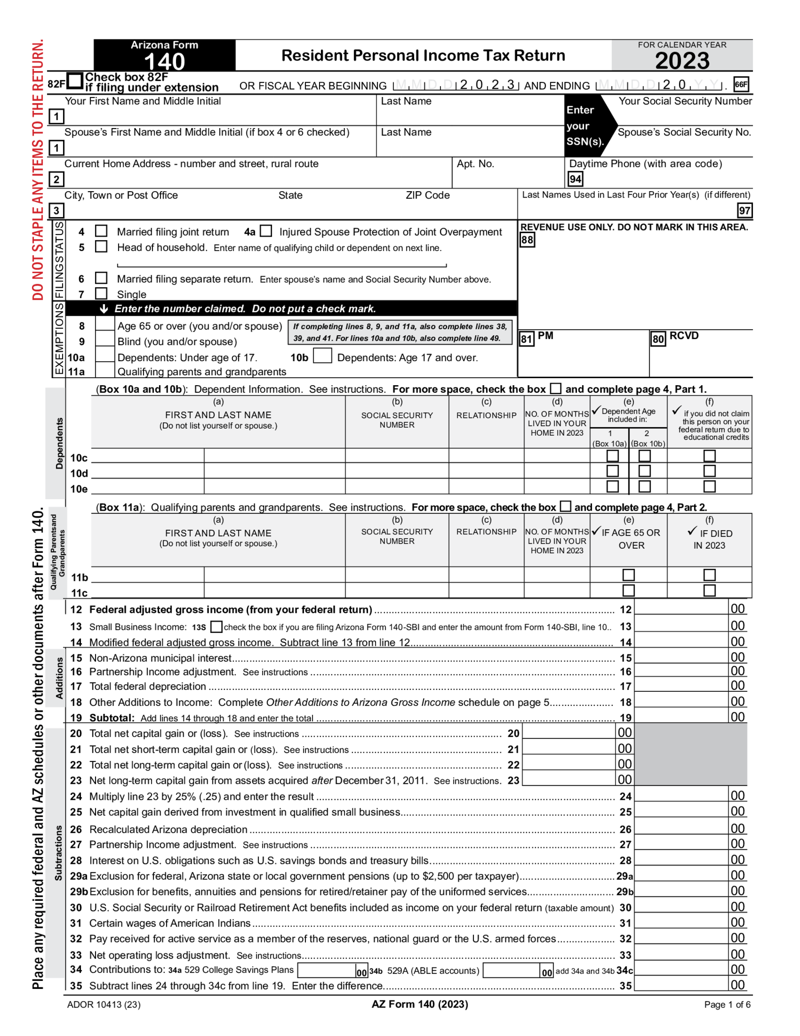 Arizona Form 140 (2023) - Thumbnail