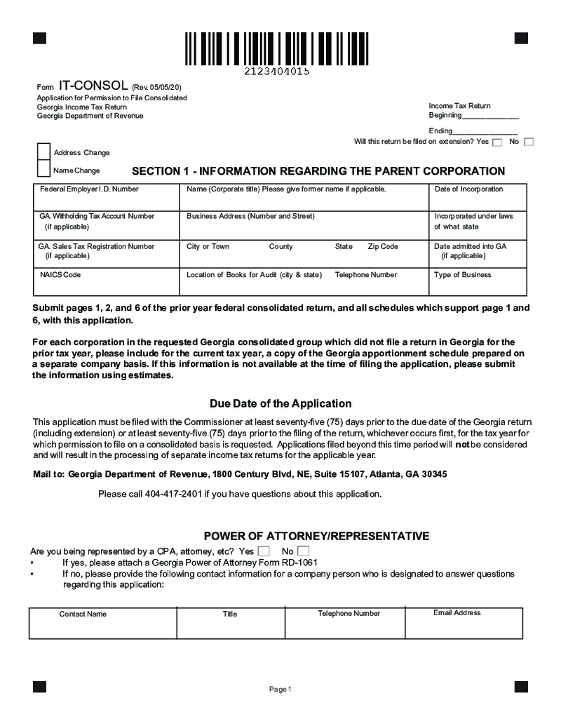 TSD Application Permission File Consolidated Georgia Income Tax Return